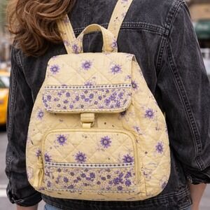 Victorian Heart Yellow Quilted Plaid Patchwork Backpack Bag Boho Cottagecore